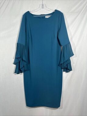 Charming Teal Dress with Pleated Bell Sleeves - Shelby & Palmer